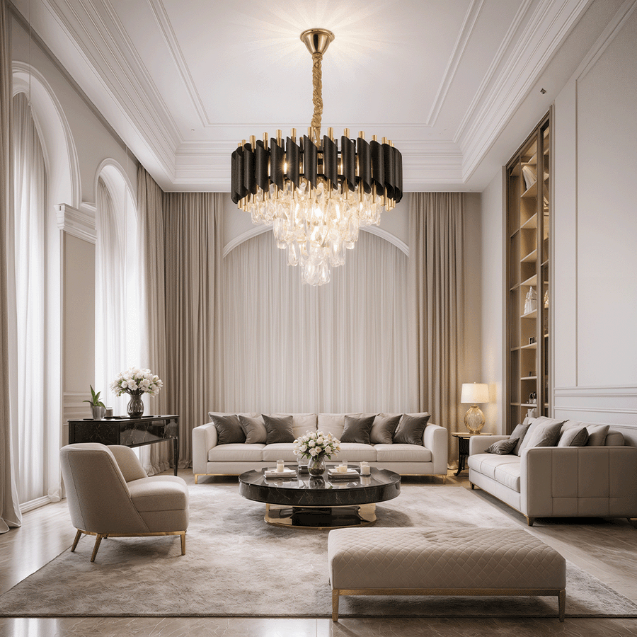 Candelabru Cristal VERSAILLES Nobile 5xE14, Diametru 40cm, Auriu Lucios si Negru Candelabre Cristal Default Title Alessandro Design