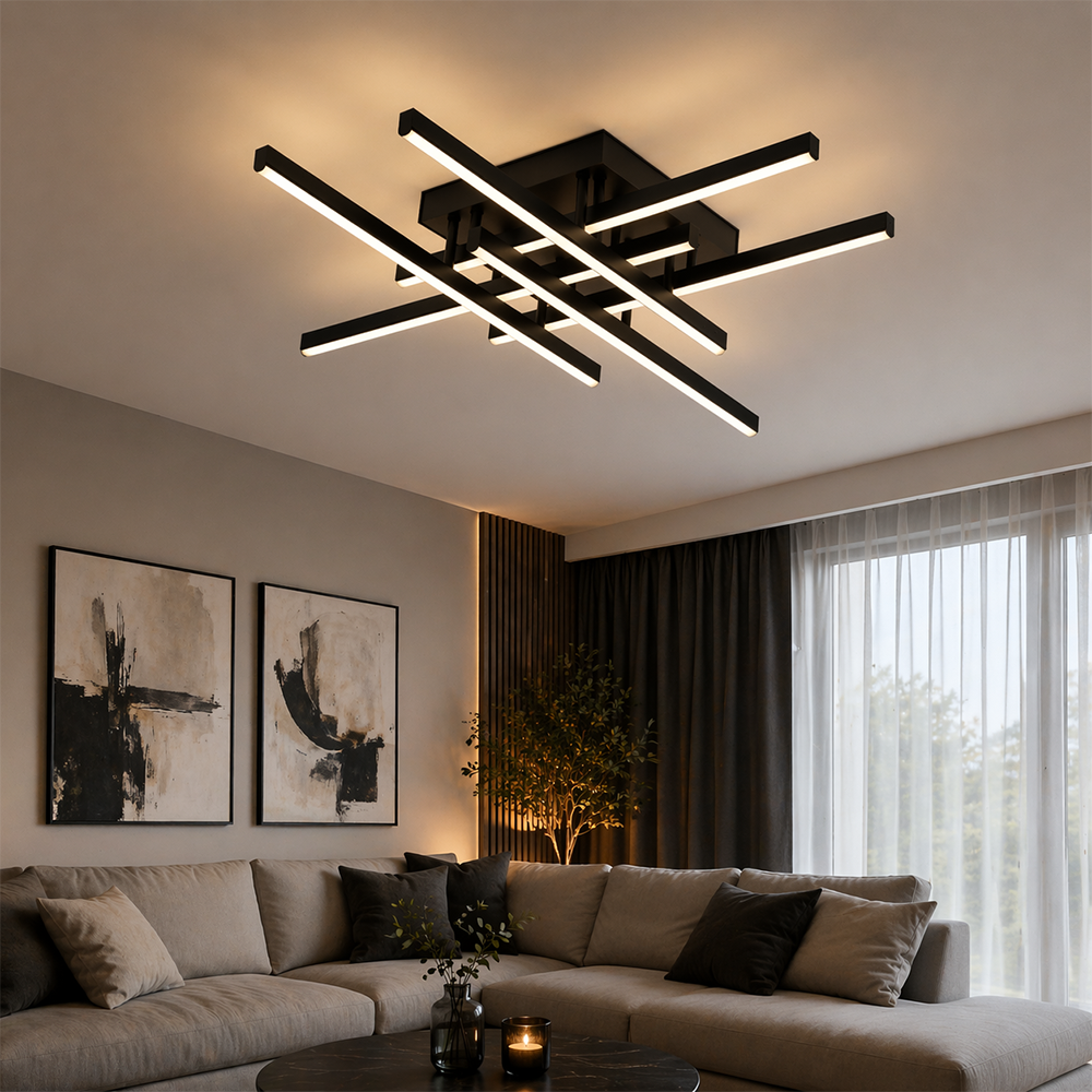 Lustra LED cu Telecomanda LINEX, 81W, 6 Elemente, Liniara, lumina Rece/Calda/Neutra, Dimabila, Negru Lustre LED cu Telecomanda Default Title Alessandro Design