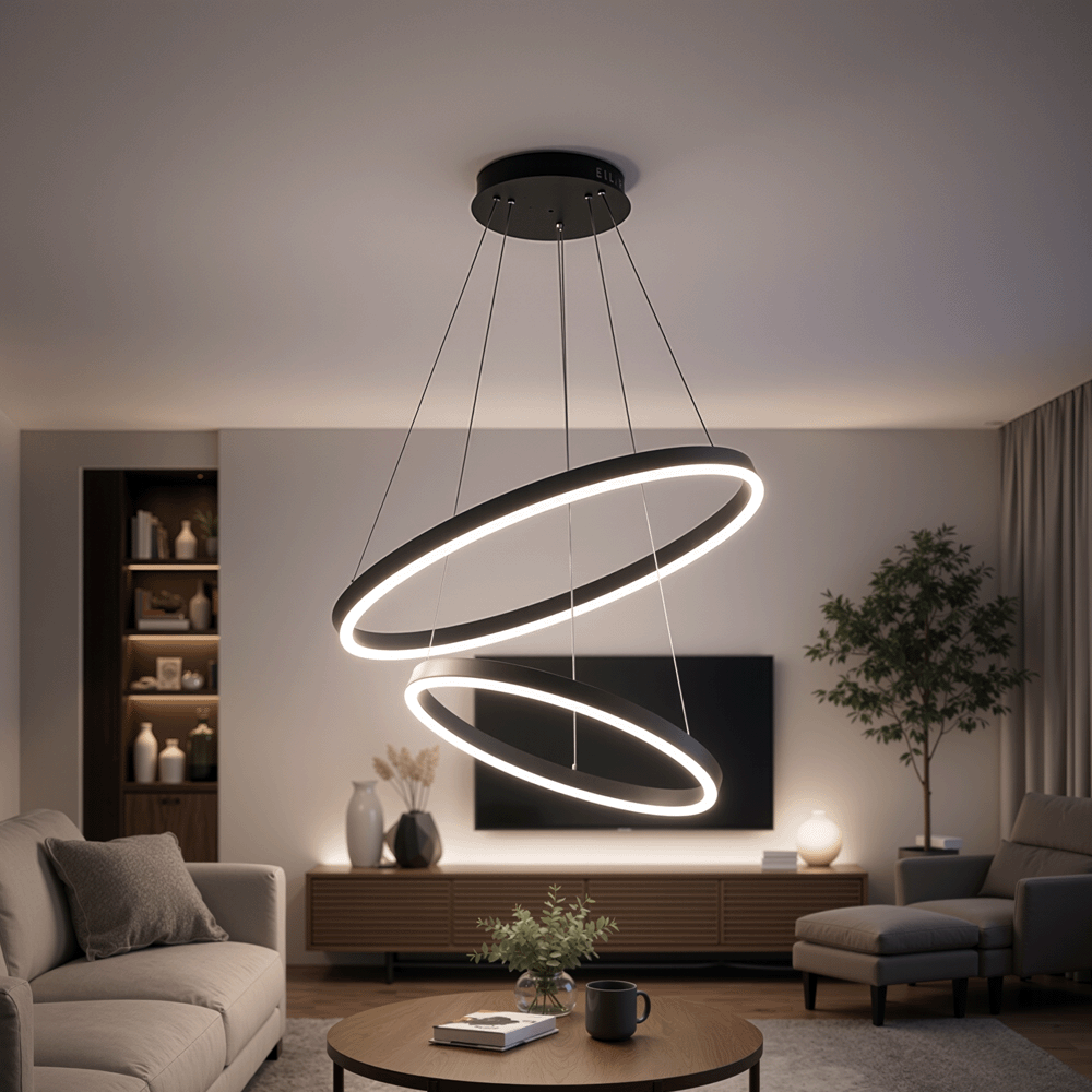 Lustra LED suspendata cu Telecomanda CASIANA 40W, 2 Cercuri, Lumina Rece/Calda/Neutra 3000K/4000K/6000K, Dimabila, Negru, Inaltime Reglabila, Metal si Acril Lustre LED cu Telecomanda Default Title Alessandro Design