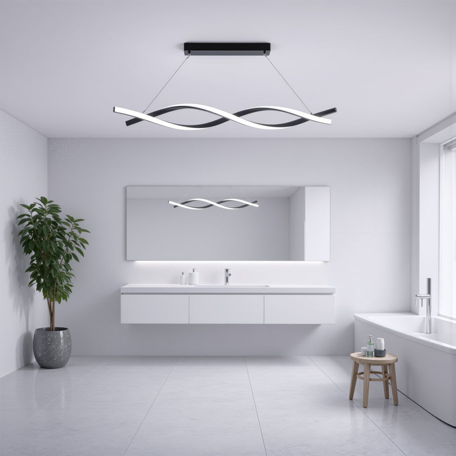 Lustra LED Suspendata cu Telecomanda, FLUX, 27W, 116cm, Lumina Rece/Calda/Neutra 3000K/4000K/6000K, Dimabila, Negru, Inaltime Reglabila, Metal si Silicon Lustre Moderne Default Title Alessandro Design