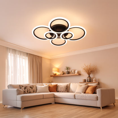 Lustra LED cu telecomanda BETTY 82W, 6 Cercuri, lumina Rece/Calda/Neutra, Dimabila, Negru Lustre LED cu Telecomanda Default Title Alessandro Design