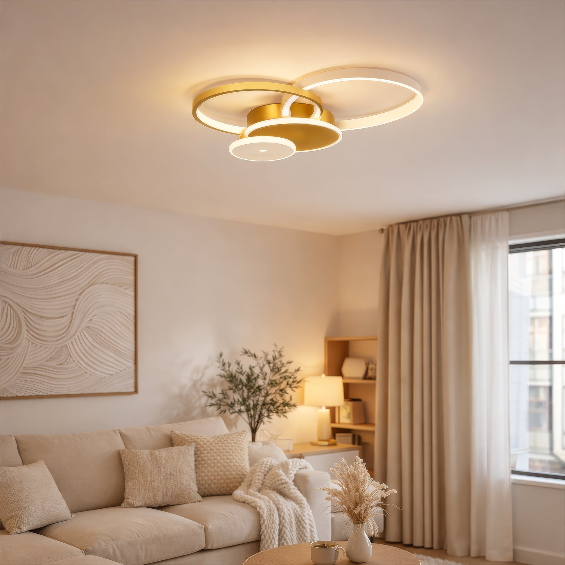 Lustra LED cu telecomanda KILLIAN 80W, 4 Cercuri, lumina Rece/Calda/Neutra, Dimabila, Auriu Lustre LED cu Telecomanda Default Title Alessandro Design