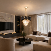 Candelabru Cristal VERSAILLES Petito 3xE14, Diametru 30cm, Auriu Lucios si Negru, Inaltime Reglabila Candelabre Cristal Default Title Alessandro Design
