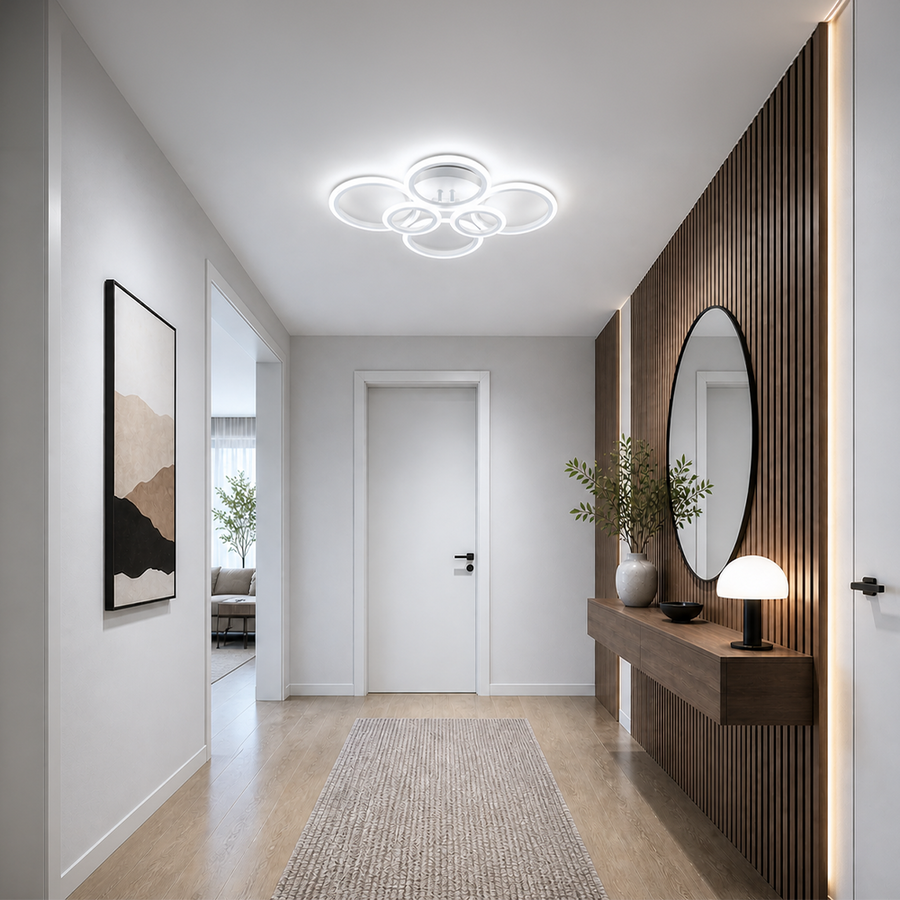 Lustra LED cu telecomanda BETTY 82W, 6 Cercuri, lumina Rece/Calda/Neutra, Dimabila, Alb Lustre LED cu Telecomanda Default Title Alessandro Design
