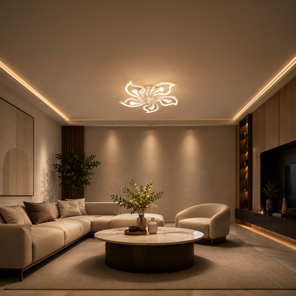 Lustra LED cu telecomanda GLORIOSA 95W, 5 Petale, lumina Rece/Calda/Neutra, Dimabila, Alb Lustre LED cu Telecomanda Default Title Alessandro Design