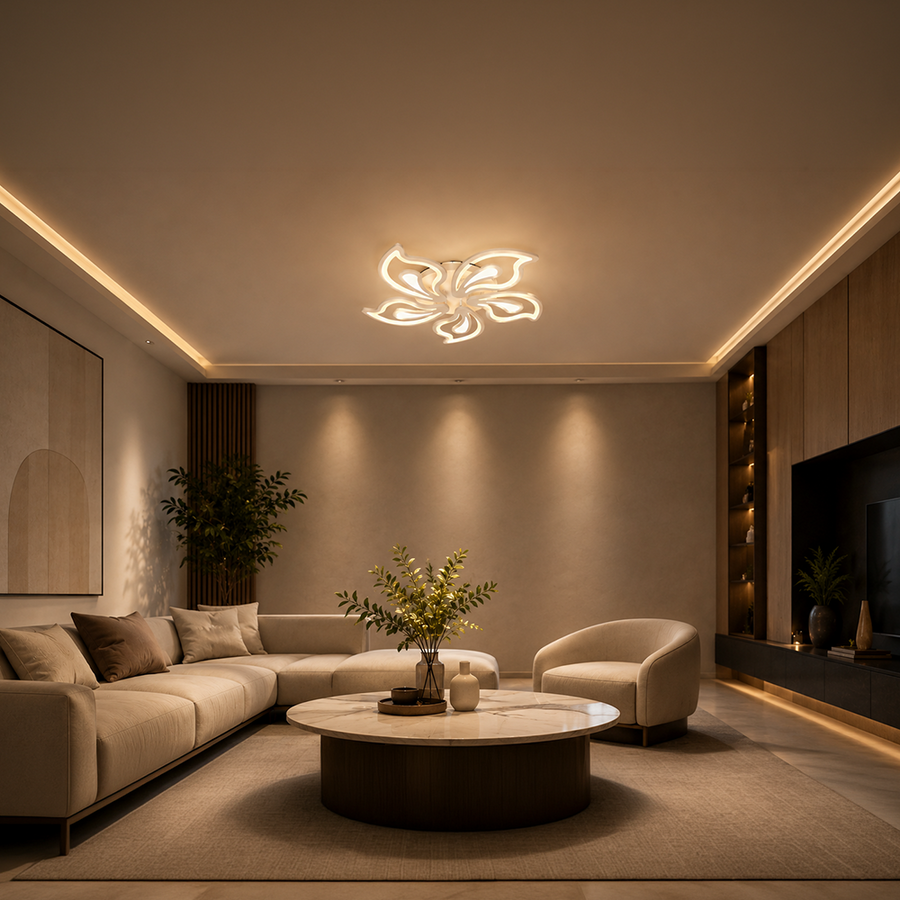 Lustra LED cu telecomanda GLORIOSA 95W, 5 Petale, lumina Rece/Calda/Neutra, Dimabila, Alb Lustre LED cu Telecomanda Default Title Alessandro Design