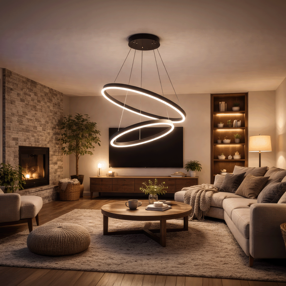 Lustra LED suspendata cu Telecomanda CASIANA 40W, 2 Cercuri, Lumina Rece/Calda/Neutra 3000K/4000K/6000K, Dimabila, Negru, Inaltime Reglabila, Metal si Acril Lustre LED cu Telecomanda Default Title Alessandro Design