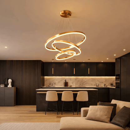 Lustra LED suspendata cu telecomanda ELIZABETH, 85W, 3 Cercuri, lumina Rece/Calda/Neutra, Dimabila, Auriu Lucios, Inaltime Reglabila Lustre LED cu Telecomanda Default Title Alessandro Design