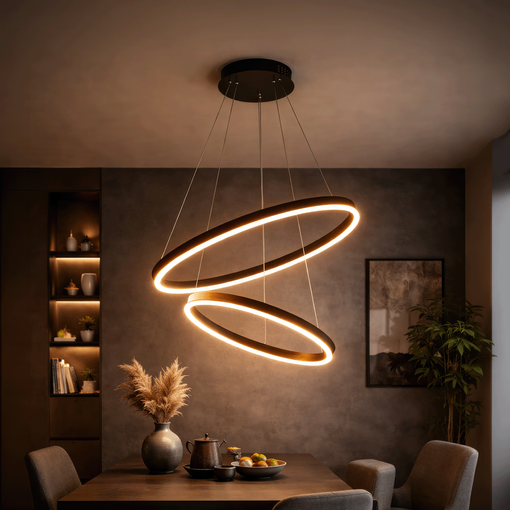 Lustra LED suspendata cu Telecomanda CASIANA 40W, 2 Cercuri, Lumina Rece/Calda/Neutra 3000K/4000K/6000K, Dimabila, Negru, Inaltime Reglabila, Metal si Acril Lustre LED cu Telecomanda Default Title Alessandro Design