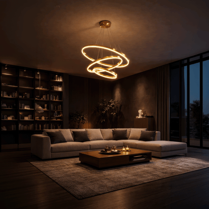 Lustra LED suspendata cu telecomanda ELIZABETH, 85W, 3 Cercuri, lumina Rece/Calda/Neutra, Dimabila, Auriu Lucios, Inaltime Reglabila Lustre LED cu Telecomanda Default Title Alessandro Design