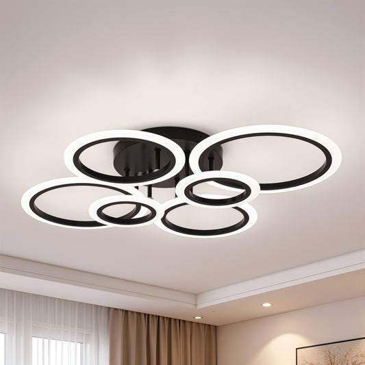 Lustra LED cu telecomanda BETTY 82W, 6 Cercuri, lumina Rece/Calda/Neutra, Dimabila, Negru Lustre LED cu Telecomanda Default Title Alessandro Design
