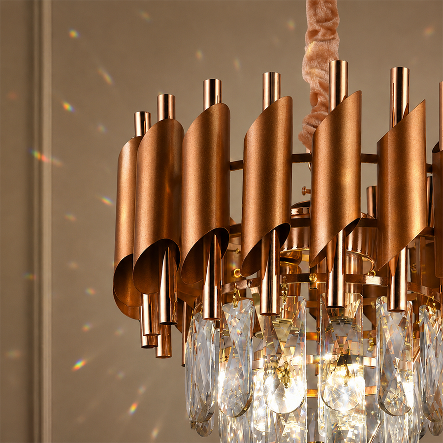 Candelabru Cristal VERSAILLES Petito 3xE14, Diametru 30cm, Auriu, Inaltime Reglabila, Metal si Cristal Candelabre Cristal Default Title Alessandro Design