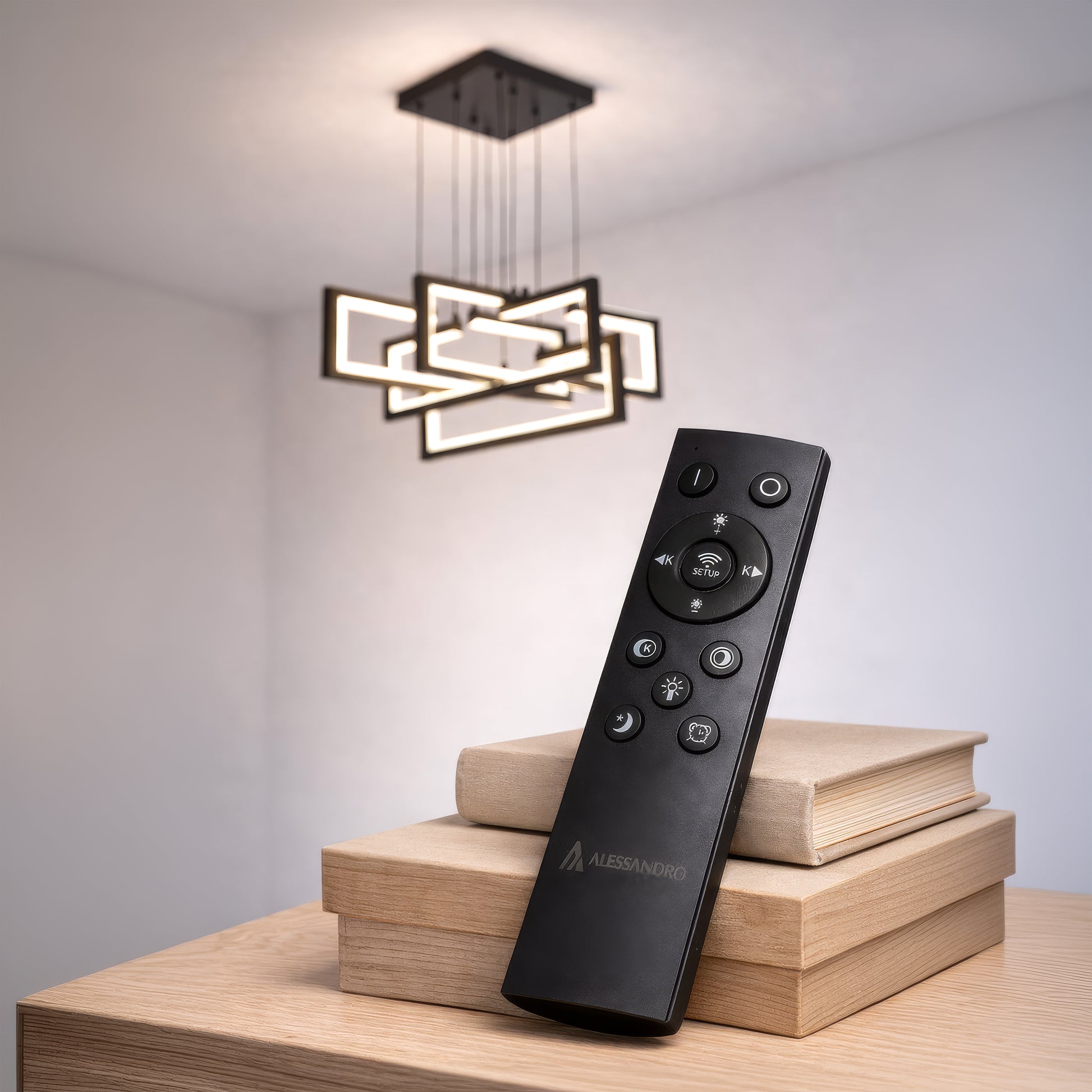 Lustra LED cu telecomanda ,Suspendata 96W, 4 Elemente, lumina Rece/Calda/Neutra, Dimabila, Inaltime Reglabila, Negru Lustre LED cu Telecomanda Default Title Alessandro Design