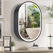 Oglinda LED cu Dulap, Ovala, 50x80cm, Dezaburire, Lumina Rece/Calda/Neutra, Rama Neagra, Spatiu de Depozitare Oglinzi Dulap Default Title Alessandro Design