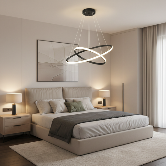 Lustra LED suspendata RICCI 25W, 2 Cercuri, lumina Rece/Calda/Neutra, Negru, Inaltime Reglabila Lustre Moderne Default Title Alessandro Design