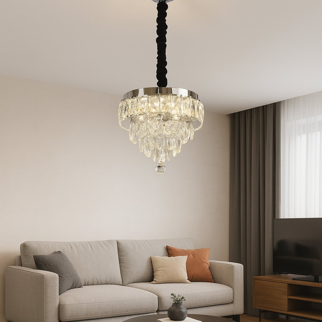 MEILI CRYSTAL CASCADA 300 – Candelabru LED cu Cristale, 52W, Ø300 mm, cu Telecomandă Candelabre Cristal Default Title Alessandro Design