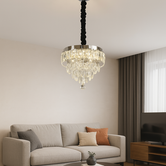 MEILI CRYSTAL CASCADA 300 – Candelabru LED cu Cristale, 52W, Ø300 mm, cu Telecomandă Candelabre Cristal Default Title Alessandro Design