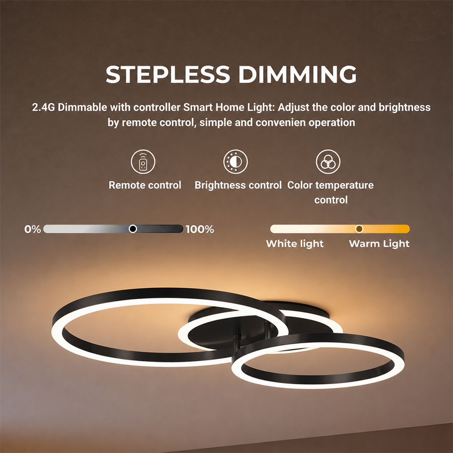 Lustra LED cu telecomanda RINOVA 66W, 2 Cercuri, lumina Rece/Calda/Neutra, Dimabila, Negru Lustre LED cu Telecomanda Default Title Alessandro Design