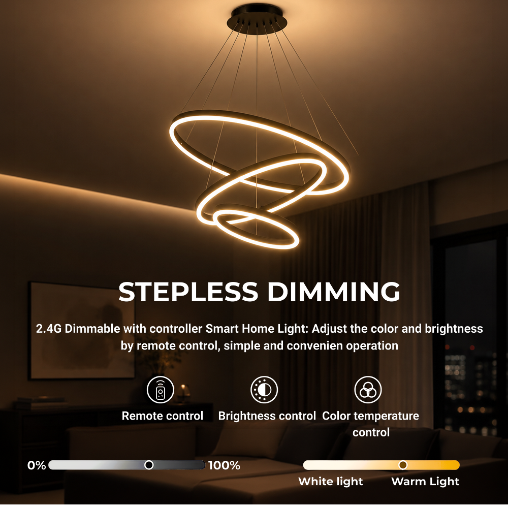Lustra LED suspendata cu telecomanda CASIANA 85W, 3 Cercuri, lumina Rece/Calda/Neutra, Dimabila, Negru, Inaltime Reglabila Lustre LED cu Telecomanda Default Title Alessandro Design