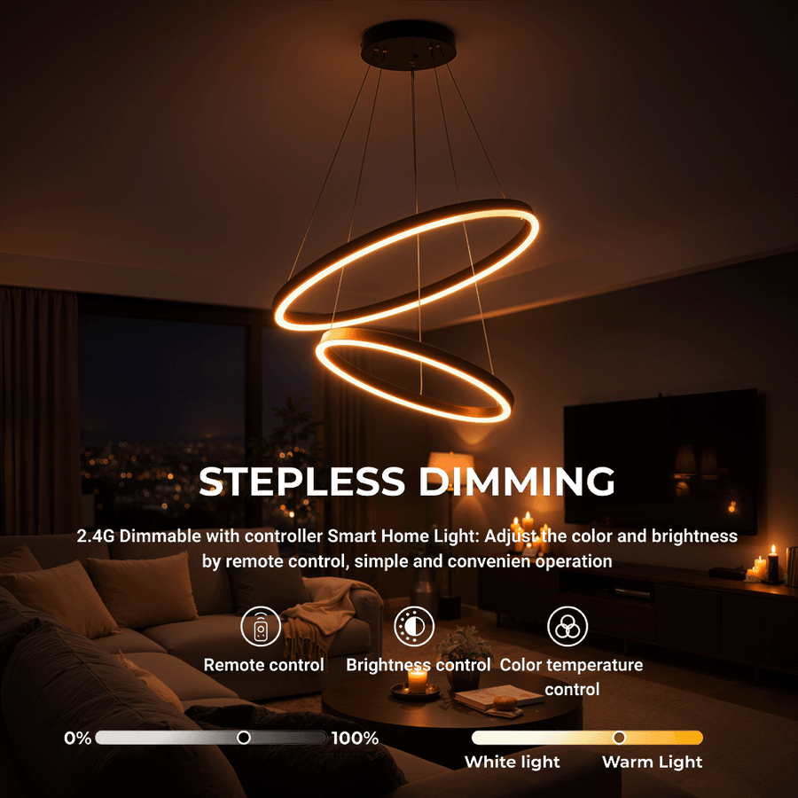 Lustra LED suspendata cu Telecomanda CASIANA 40W, 2 Cercuri, Lumina Rece/Calda/Neutra 3000K/4000K/6000K, Dimabila, Negru, Inaltime Reglabila, Metal si Acril Lustre LED cu Telecomanda Default Title Alessandro Design