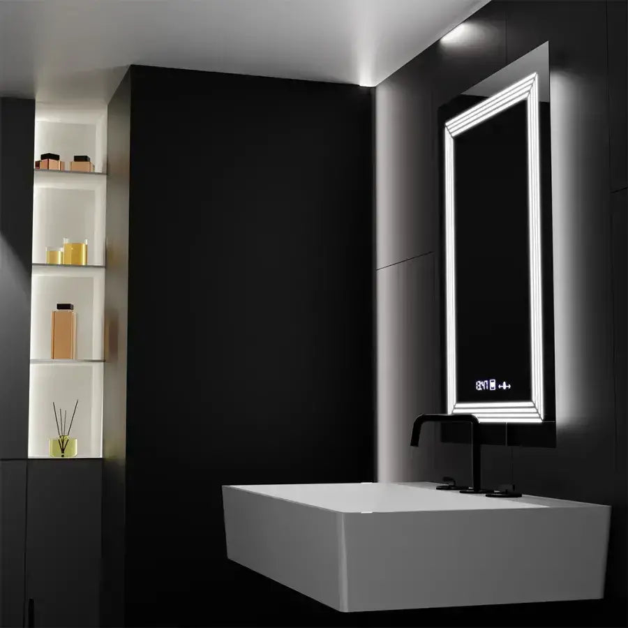 Oglinda LED Rectangulara, 60x80cm, Venezia Senzor MotionGlow Marcello, Sistem Dezaburire, Ceas & Termometru, Dimabila, Lumina Calda Neutra Rece 3000K/4000K/6000K Oglinzi Marcello Default Title Alessandro Design