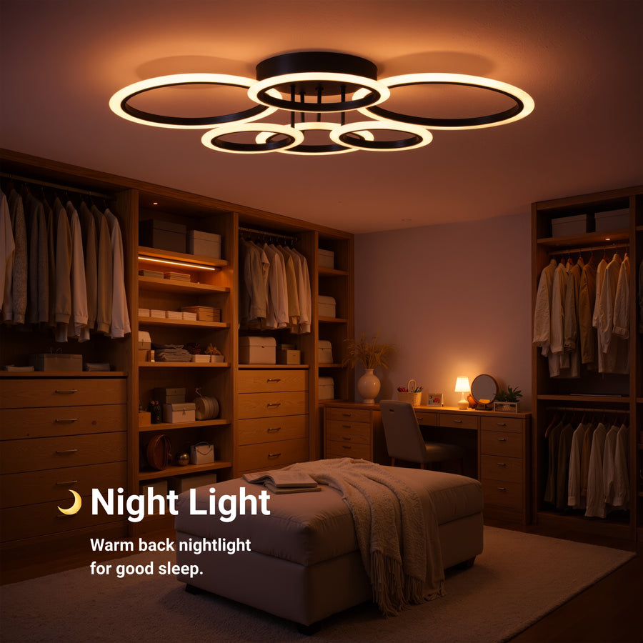 Lustra LED cu telecomanda BETTY 82W, 6 Cercuri, lumina Rece/Calda/Neutra, Dimabila, Negru Lustre LED cu Telecomanda Default Title Alessandro Design
