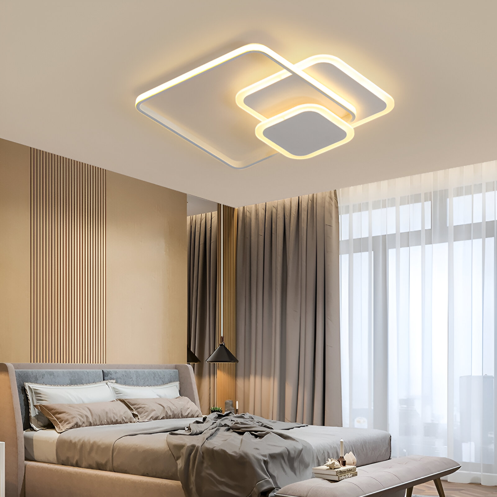 LED luster s diaľkovým ovládaním ANEMONA 75W, 3 štvorce, studené/teplé/neutrálne svetlo, stmievateľné, biely LED luster s diaľkovým ovládaním Predvolený názov Alessandro Design