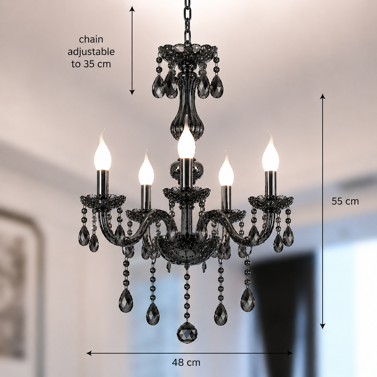 Candelabru Cristal ALNWICK Eleganza, 5xE14, Diametru 48cm, Negru, Inaltime Reglabila Candelabre Clasice Default Title Alessandro Design