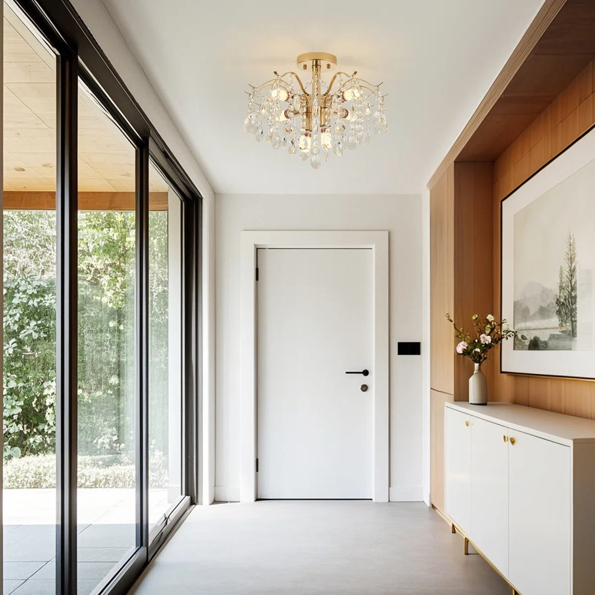 Candelabru Cristal Fiamma, 6x E14, Diametru 45cm, Auriu, Metal si Cristal Candelabre Cristal Default Title Alessandro Design