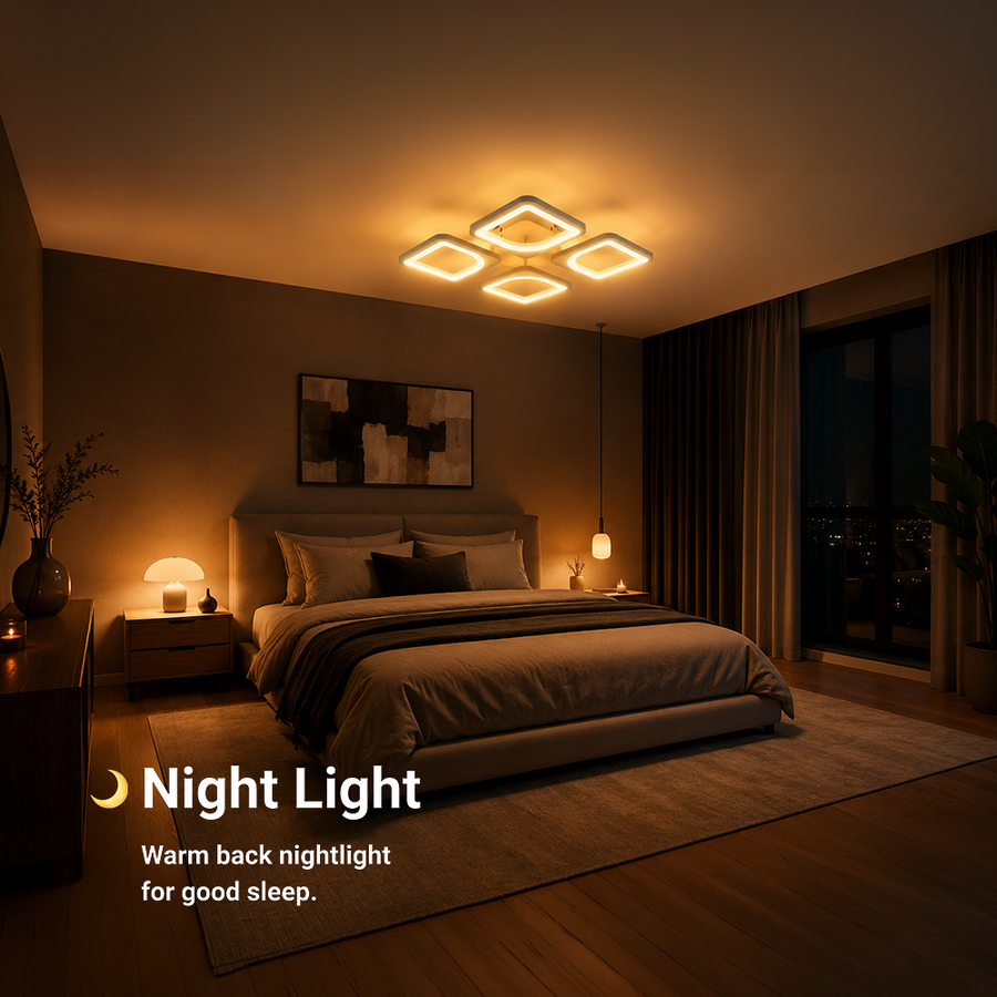 Lustra LED cu telecomanda ZOE 53W, 4 Patrate, lumina Rece/Calda/Neutra, Dimabila, Alb Lustre LED cu Telecomanda Default Title Alessandro Design