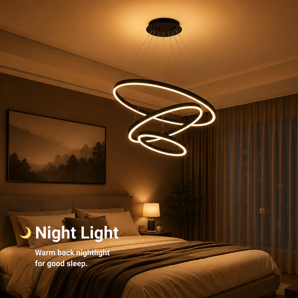 Lustra LED suspendata cu telecomanda CASIANA 85W, 3 Cercuri, lumina Rece/Calda/Neutra, Dimabila, Negru, Inaltime Reglabila Lustre LED cu Telecomanda Default Title Alessandro Design