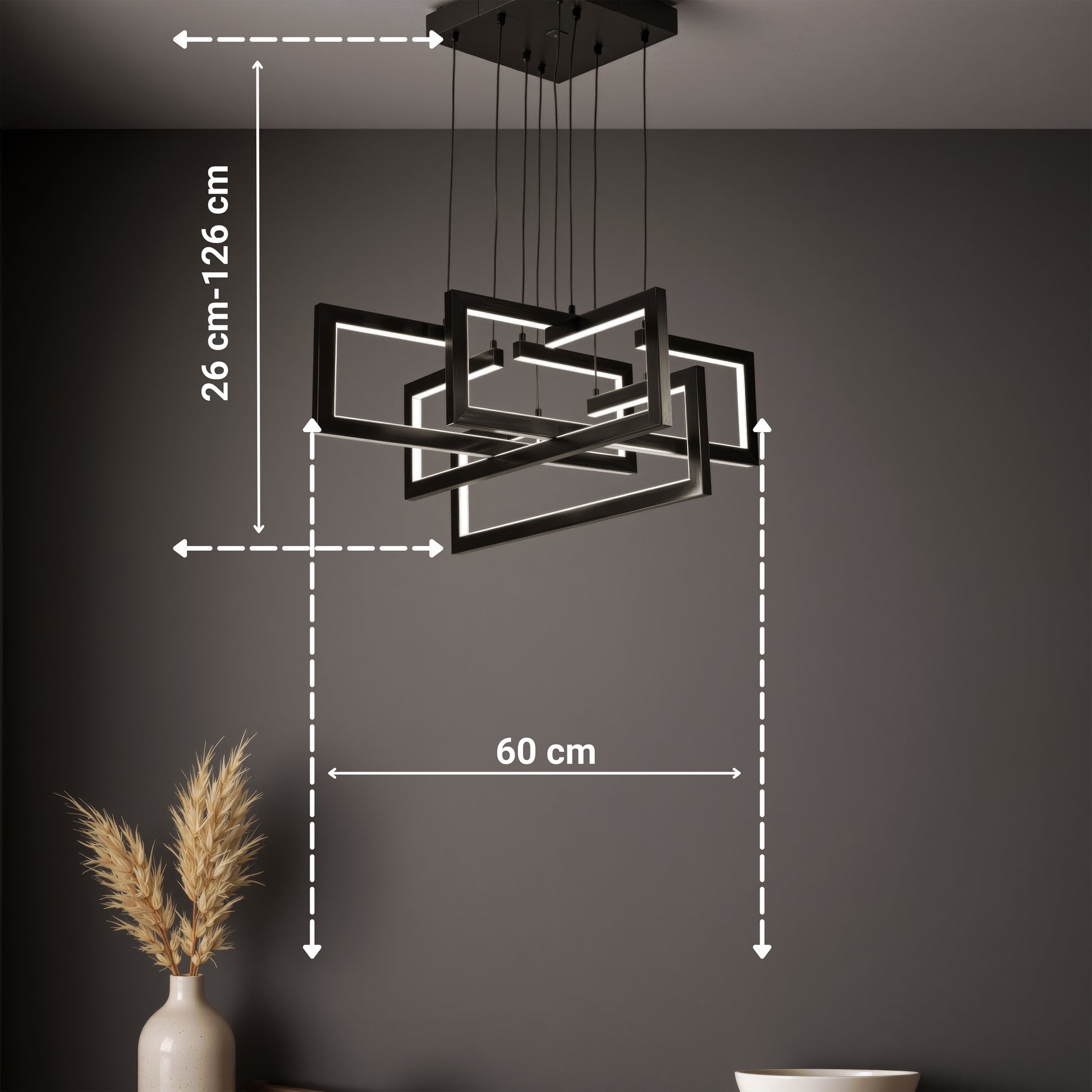 Lustra LED cu telecomanda ,Suspendata 96W, 4 Elemente, lumina Rece/Calda/Neutra, Dimabila, Inaltime Reglabila, Negru Lustre LED cu Telecomanda Default Title Alessandro Design