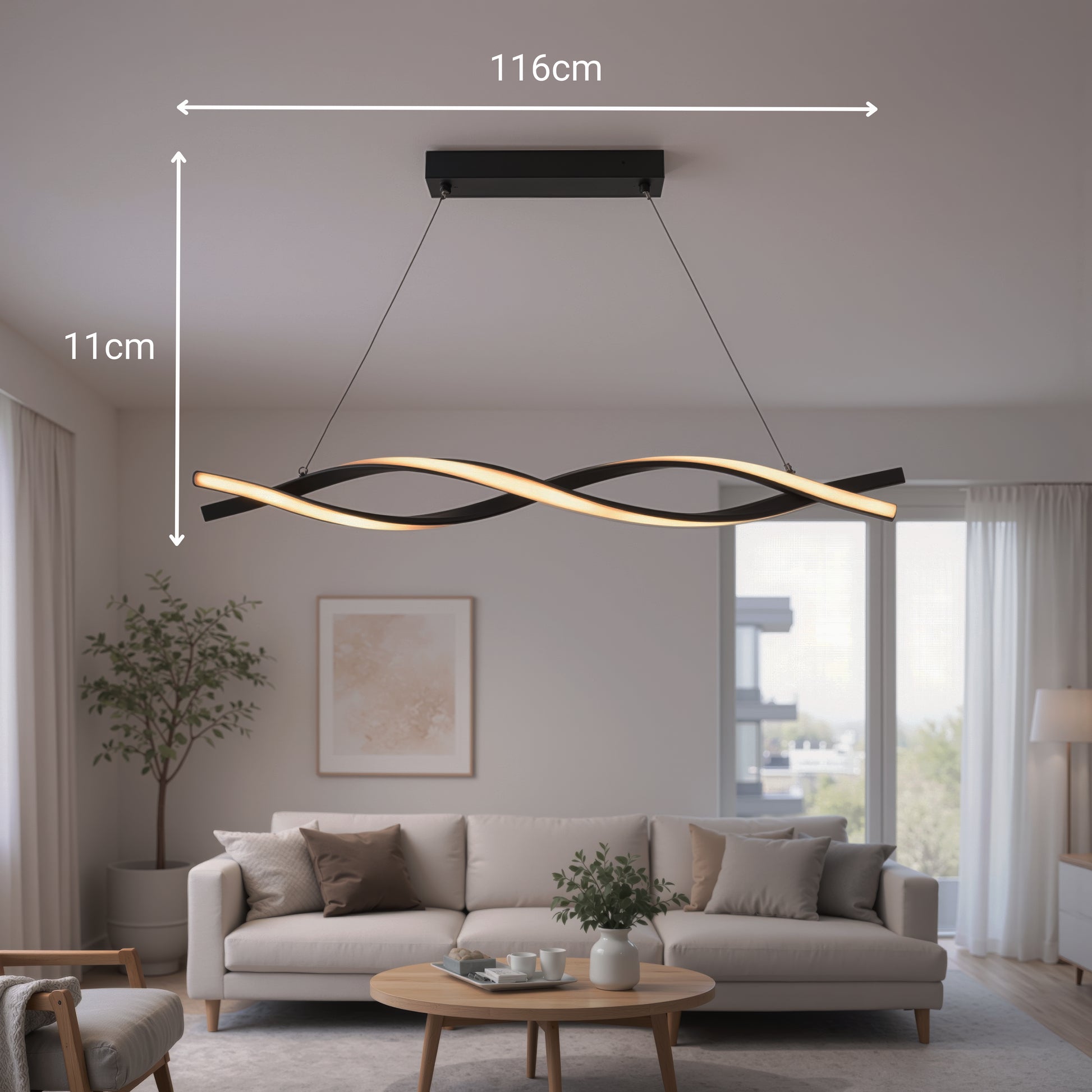 Lustra LED Suspendata cu Telecomanda, FLUX, 27W, 116cm, Lumina Rece/Calda/Neutra 3000K/4000K/6000K, Dimabila, Negru, Inaltime Reglabila, Metal si Silicon Lustre Moderne Default Title Alessandro Design