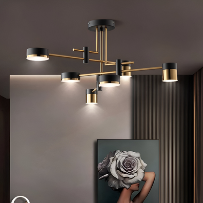Lustra LED Moderna Ionitus 72W Negru si Auriu, Brate, Lumina Calda/Neutra/Rece 3000K/4000K/6000K, Metal si Acril Lustre LED cu Telecomanda Default Title Alessandro Design