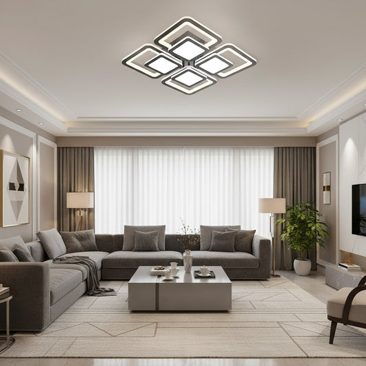 Lustra LED cu telecomanda SUSAN 96W, 4 Patrate, lumina Rece/Calda/Neutra, Dimabila, Negru Lustre LED cu Telecomanda Default Title Alessandro Design