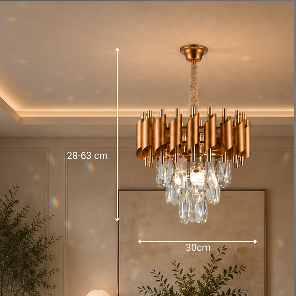 Candelabru Cristal VERSAILLES Petito 3xE14, Diametru 30cm, Auriu, Inaltime Reglabila, Metal si Cristal Candelabre Cristal Default Title Alessandro Design