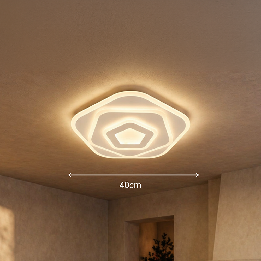 Lustra LED cu Telecomanda PENTAGON 59W, 40cm, Lumina Rece/Calda/Neutra 3000K/4000K/6000K, Alb, Metal si Acril Lustre LED cu Telecomanda Default Title Alessandro Design