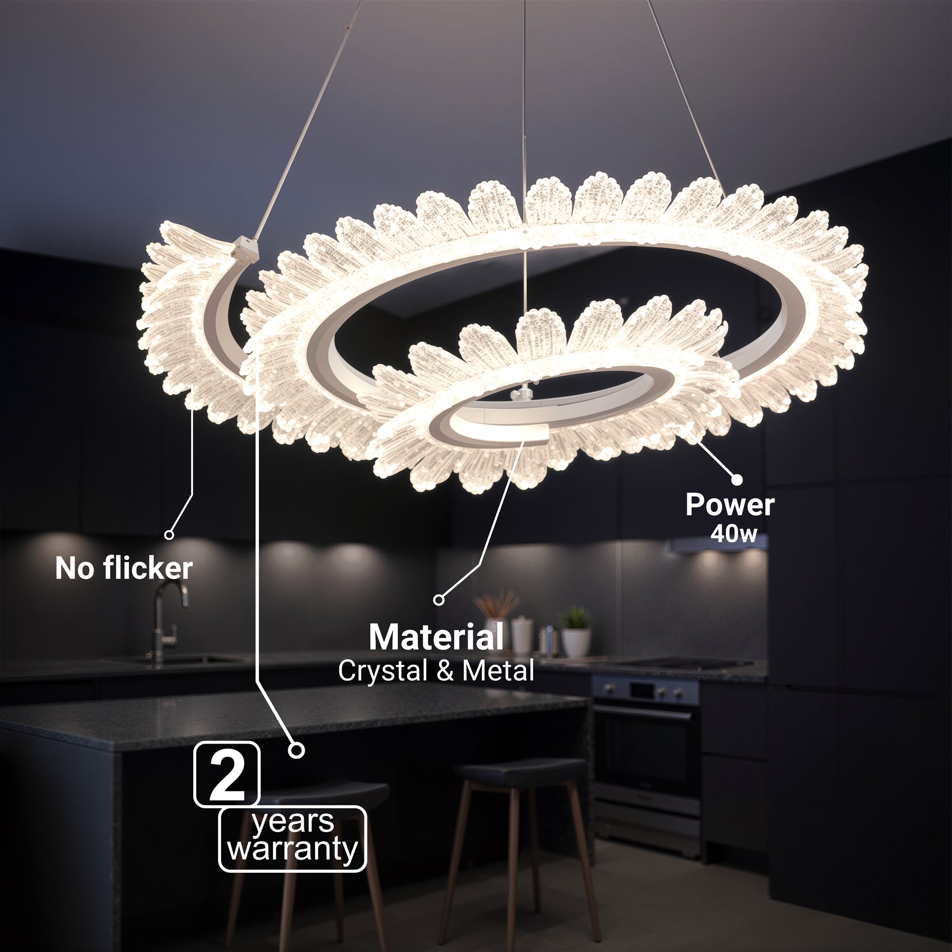 Lustra LED cu Telecomanda LT188WH, Cristal si Metal, 40W, Dimabila, Inaltime Reglabila, Lumina Rece/Calda/Neutra, Iluminat Luxos Lustre LED cu Telecomanda Default Title Alessandro Design