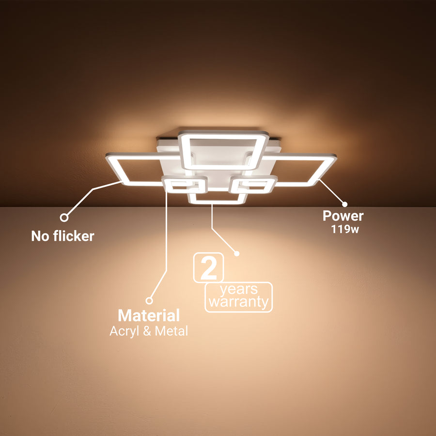 Lustra LED cu telecomanda ELLA 119W, 6 Patrate, lumina Rece/Calda/Neutra, Dimabila, Alb Lustre LED cu Telecomanda Default Title Alessandro Design