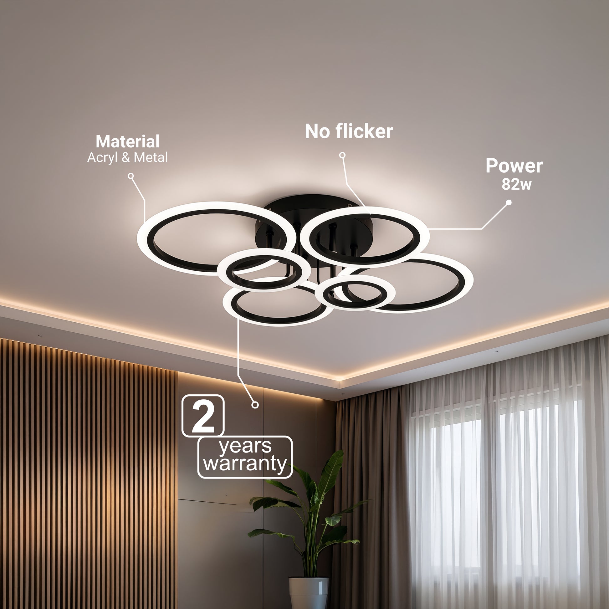 Lustra LED cu telecomanda BETTY 82W, 6 Cercuri, lumina Rece/Calda/Neutra, Dimabila, Negru Lustre LED cu Telecomanda Default Title Alessandro Design