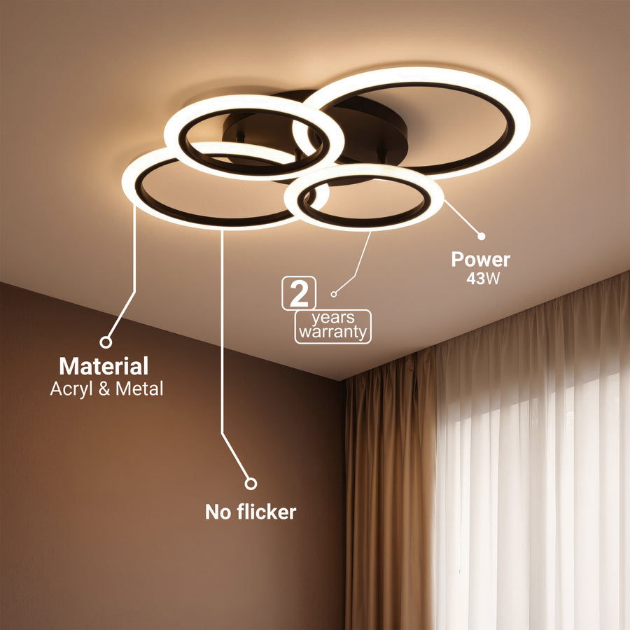 Lustra LED cu telecomanda BETTY 43W, 4 Cercuri, lumina Rece/Calda/Neutra, Dimabila, Negru Lustre LED cu Telecomanda Default Title Alessandro Design