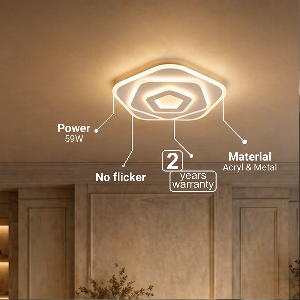Lustra LED cu Telecomanda PENTAGON 59W, 40cm, Lumina Rece/Calda/Neutra 3000K/4000K/6000K, Alb, Metal si Acril Lustre LED cu Telecomanda Default Title Alessandro Design