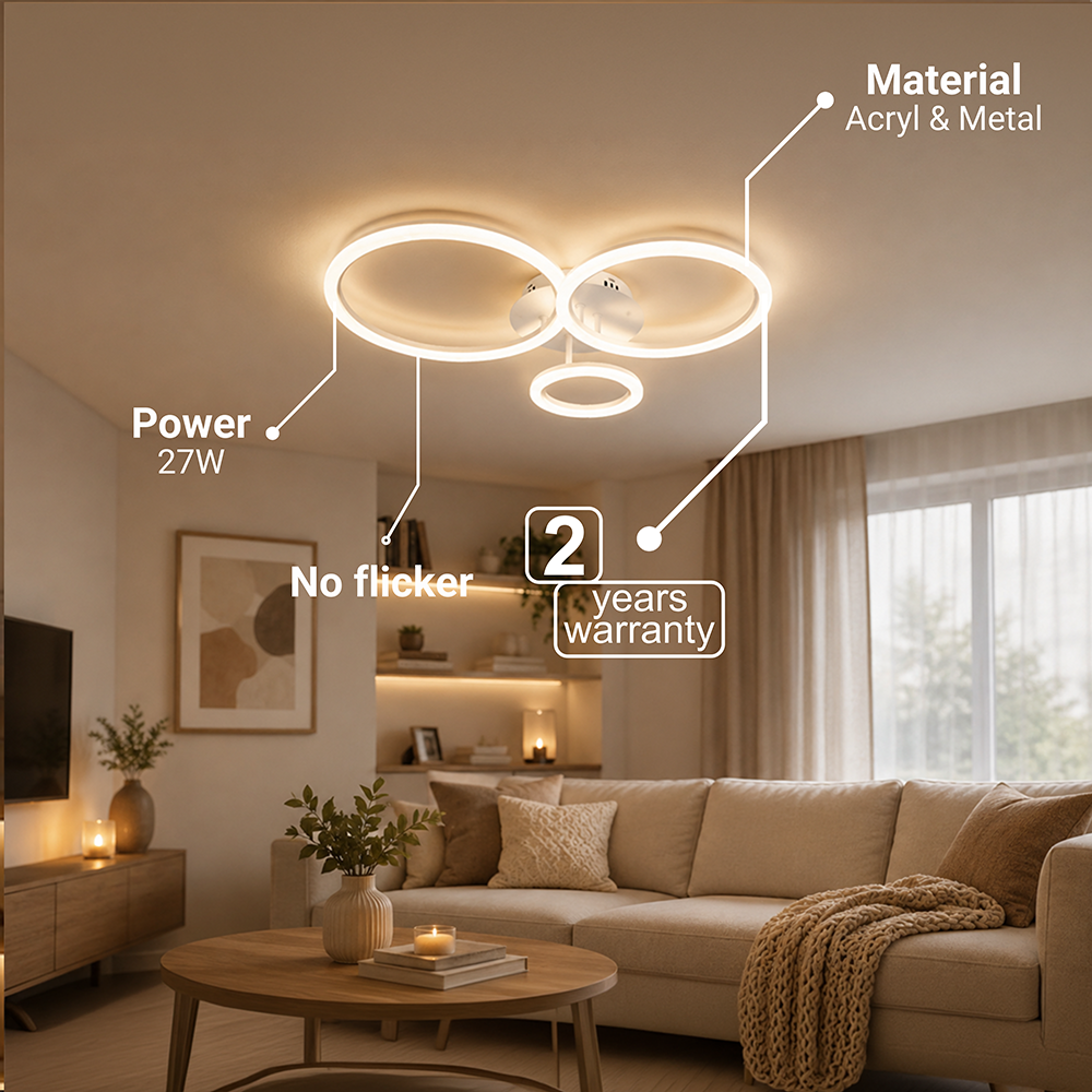 Lustra LED cu telecomanda BETTY 40W, 3 Cercuri, lumina Rece/Calda/Neutra, Dimabila, Alb, Metal si Acril Lustre LED cu Telecomanda Default Title Alessandro Design