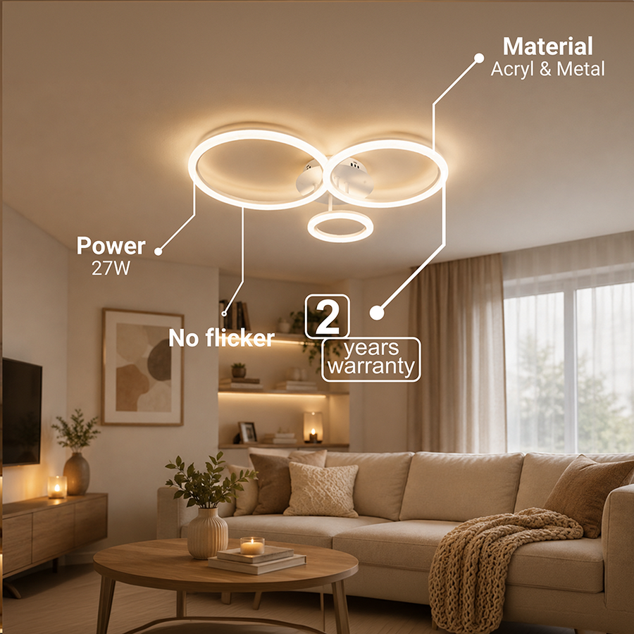 Lustra LED cu telecomanda BETTY 40W, 3 Cercuri, lumina Rece/Calda/Neutra, Dimabila, Alb, Metal si Acril Lustre LED cu Telecomanda Default Title Alessandro Design