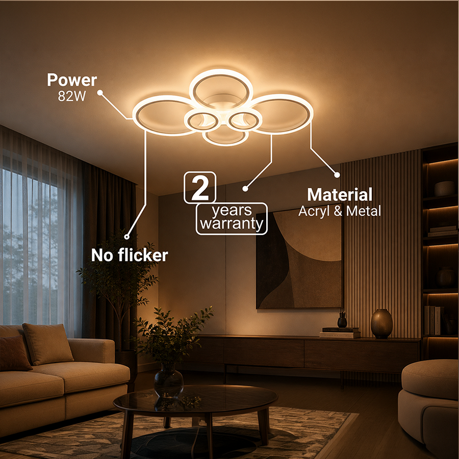 Lustra LED cu telecomanda BETTY 82W, 6 Cercuri, lumina Rece/Calda/Neutra, Dimabila, Alb Lustre LED cu Telecomanda Default Title Alessandro Design