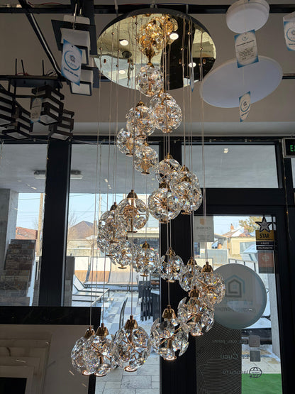 Candelabru Cristal LED KILKENNY Culmino, 144W, Lumina Neutra, Diametru 60cm, Auriu Candelabre Moderne Default Title Alessandro Design