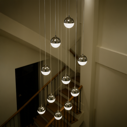 Lustra LED suspendata cu telecomanda JEREMIAS 132W, 10 Elemente, lumina Rece/Calda/Neutra, Dimabila, Argintiu Lustre Moderne Default Title Alessandro Design