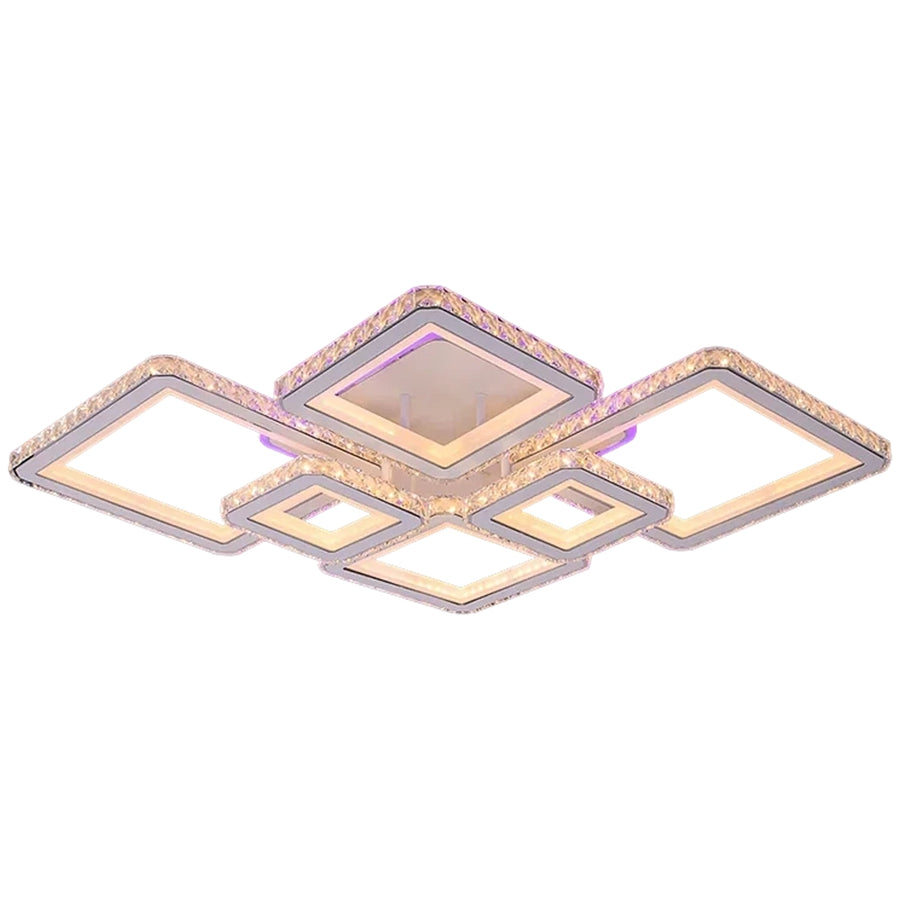 Lustra LED cu telecomanda si cristal QUADRIS RGB 175W, 6 Patrate, Lumina Rece/Calda/Neutra, Dimabila, Alb Lustre LED cu Telecomanda Default Title Alessandro Design