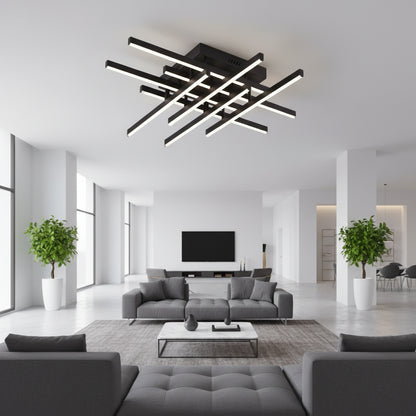 Lustra LED cu Telecomanda LINEX, 108W, 8 elemente, Lumina Rece/Calda/Neutra, Dimabila, Negru Lustre LED cu Telecomanda Default Title Alessandro Design