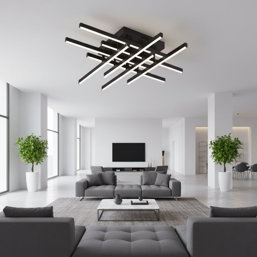 Lustra LED cu Telecomanda LINEX, 108W, 8 elemente, Lumina Rece/Calda/Neutra, Dimabila, Negru Lustre LED cu Telecomanda Default Title Alessandro Design